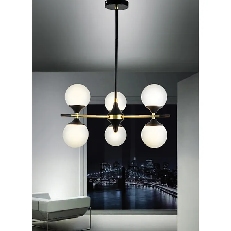 Nordic modern new design good quality white milk glass pendant light indoor decoration 6 light chandelier