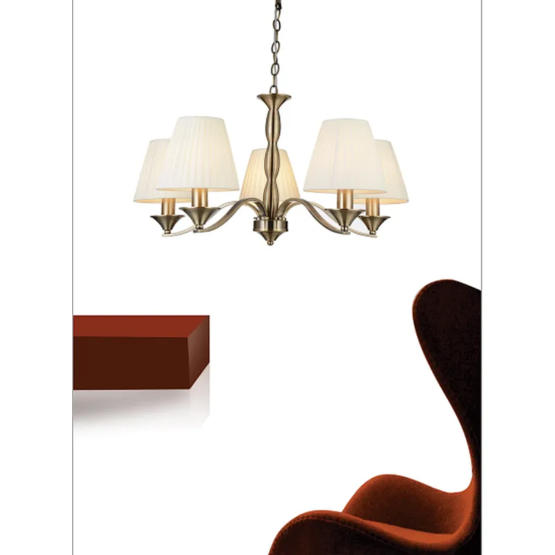 European classical brass fabric shade 5 lights chandeliers pendant lights hotel home villa decoration pendant light