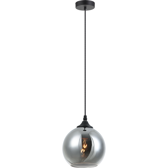 Contemporary Loft Small Simple Single Smoke Grey Glass Hanging Lamp
