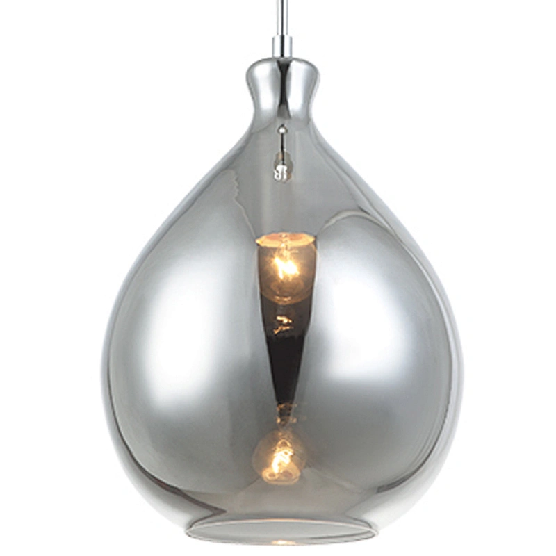 Contemporary Loft Small Simple Single Smoke Grey Glass Hanging Lamp