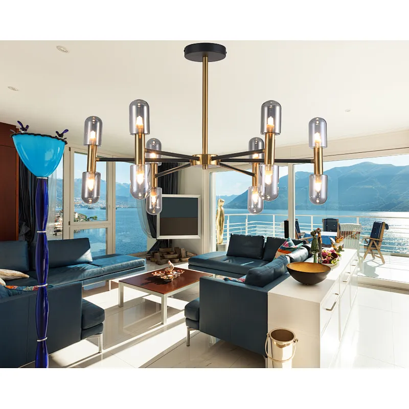 European modern creative 12 lights ceiling chandelier lamp black and gold ceiling lamp