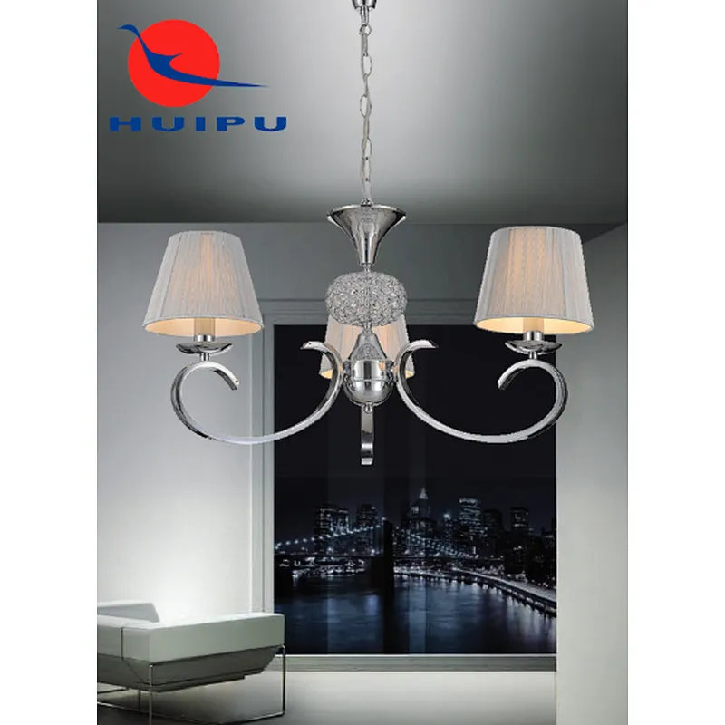 European modern beautiful crystal E14*3 home hotel pendant light with silver brushed cloth cover