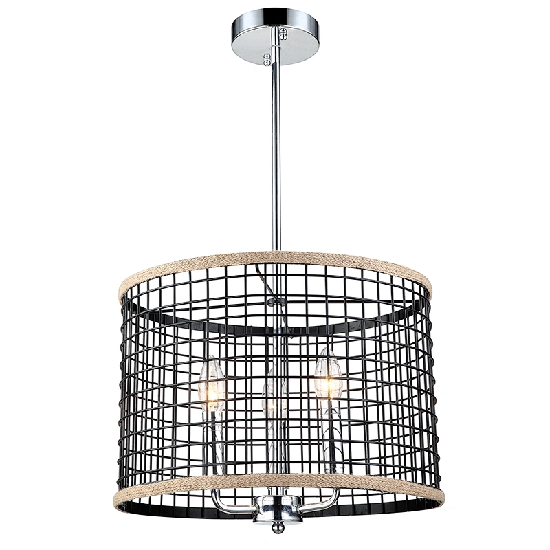 Hemp Rope Cover Metal Bird Cage Pendant Lamp
