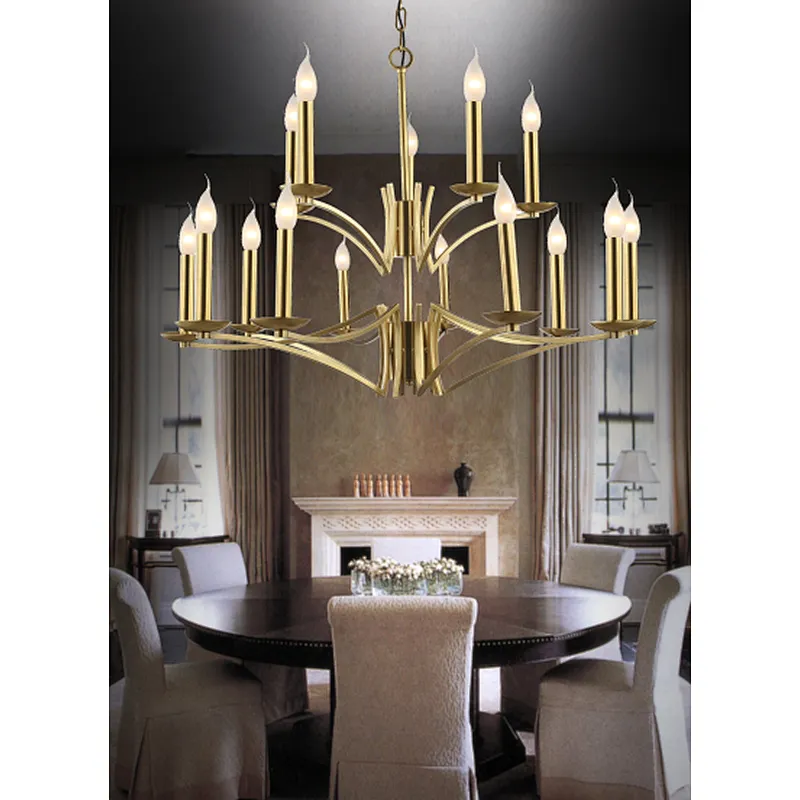 Contemporary European classical golden foyer chandelier home hotel villa indoor lighting E14 candle chandelier