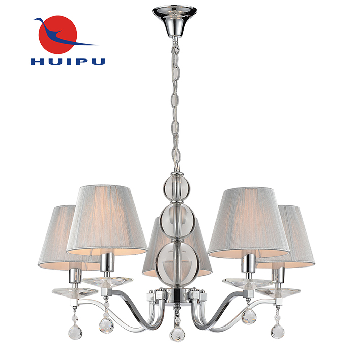 Five lights crystal fabric shade chandelier metal plating chandelier home decorate chain chandelier