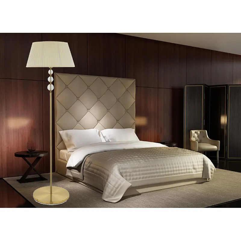 European elegant fabric floor lamp hot sale classical E27 brass brush indoor decoration floor lamp