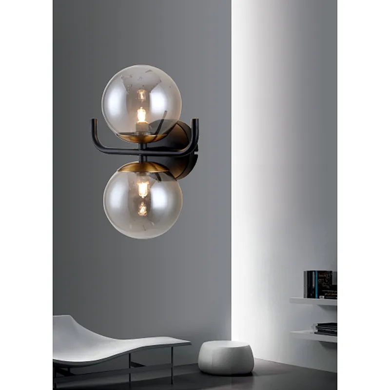 High quality Nordic style modern creative wall lamp with smoke glass Indoor Installation G9 *2 wall lamp