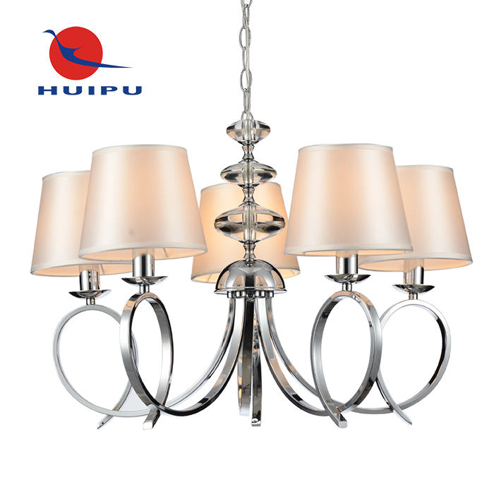 Chrome finished fabric shade 5 lights pendant light fixture for home decorate