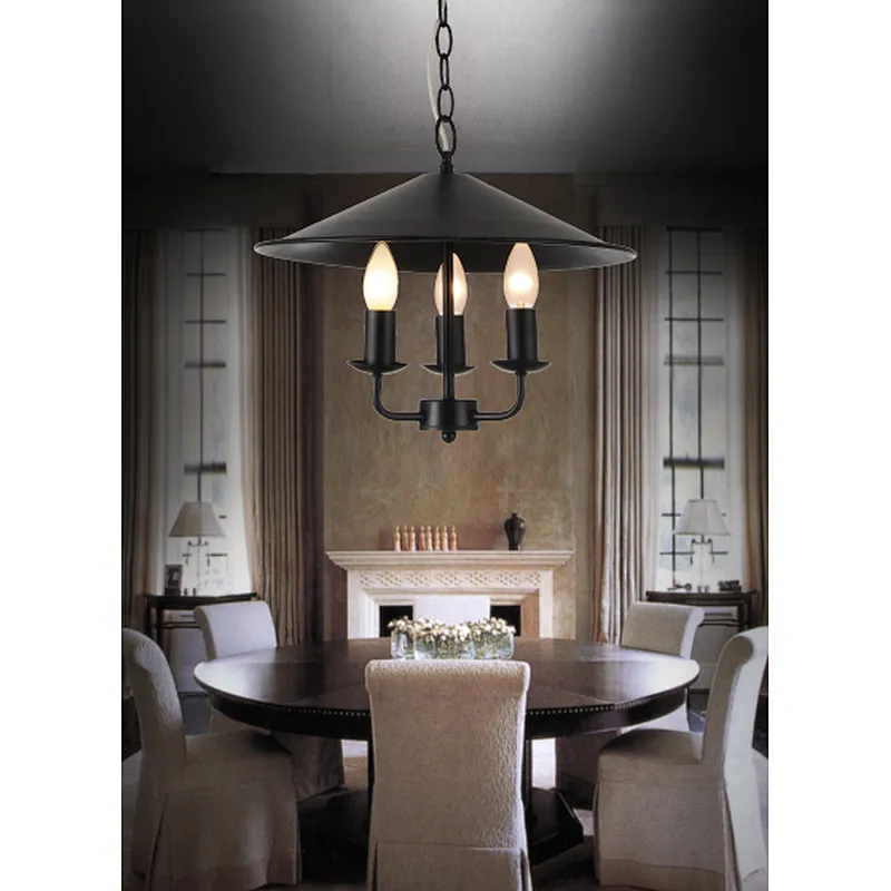 European and American style black dining room pendant light E14 iron art indoor lighting