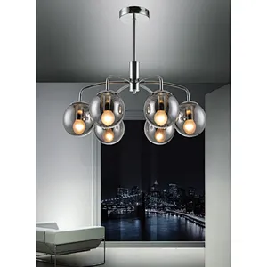 Modern fashion 6 lights chrome ceiling lamp indoor decoration E14 ceiling light with smoke glass ball