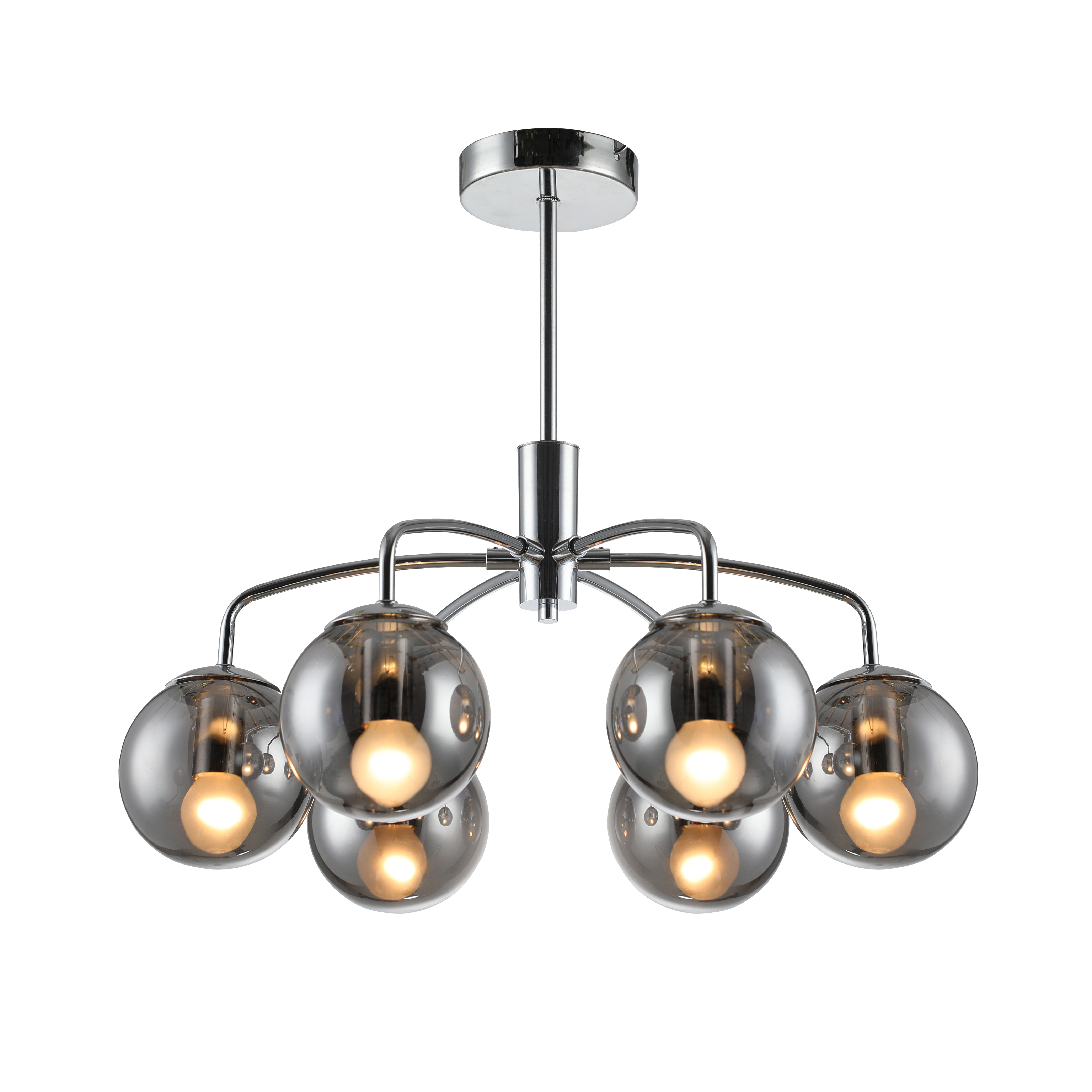 Modern fashion 6 lights chrome ceiling lamp indoor decoration E14 ceiling light with smoke glass ball