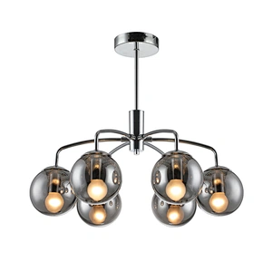 Modern fashion 6 lights chrome ceiling lamp indoor decoration E14 ceiling light with smoke glass ball