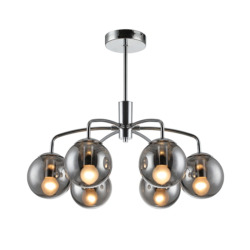 Modern fashion 6 lights chrome ceiling lamp indoor decoration E14 ceiling light with smoke glass ball