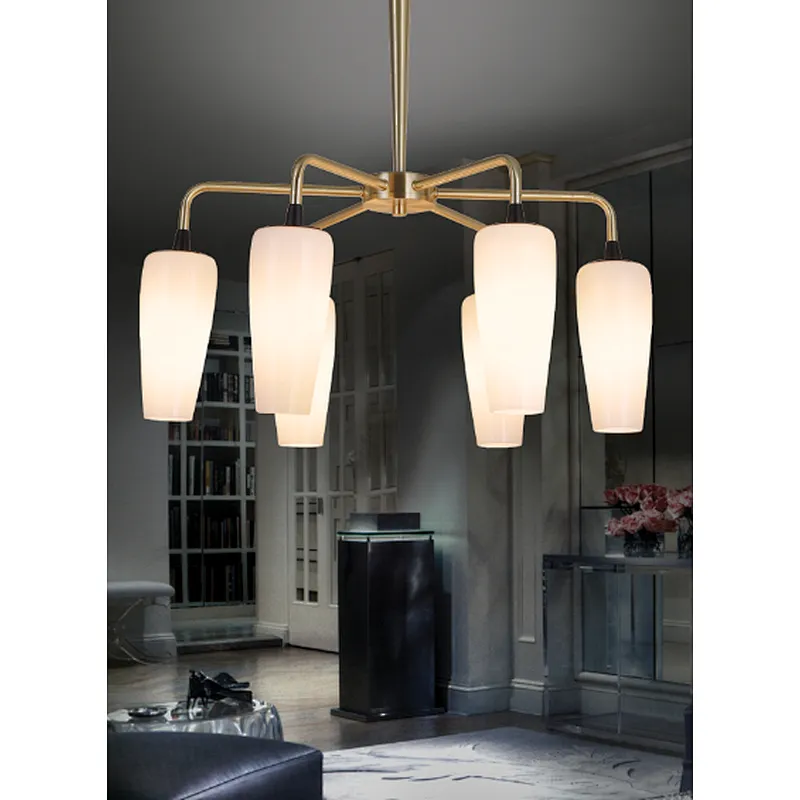 Zhongshan Factory New Design Luxury European Modern  Glass Shade Gold 6 Light Chandelier Pendant Light