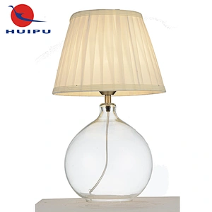 Fancy design hotel style light fabric shade glass body energy saving E27 table lamp
