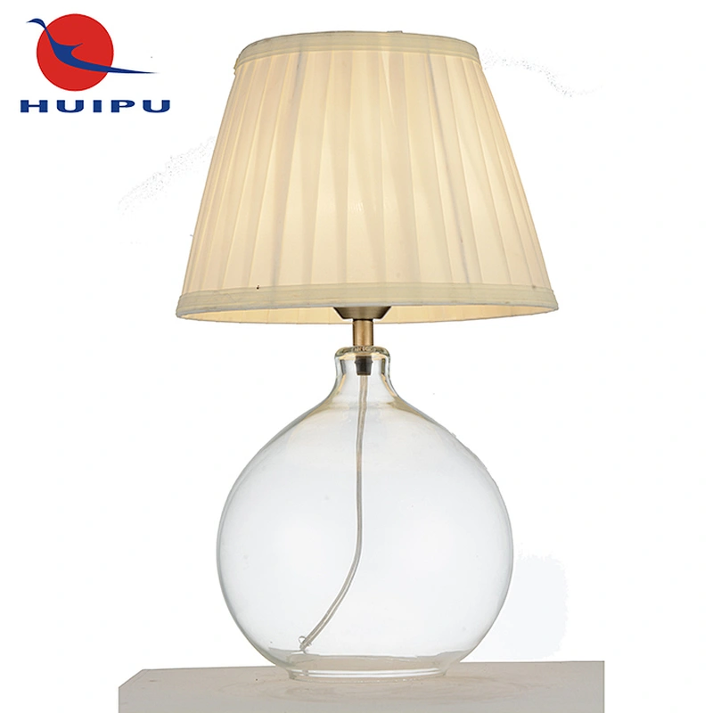 Fancy design hotel style light fabric shade glass body energy saving E27 table lamp
