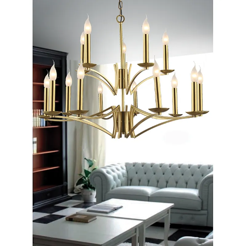 Contemporary European classical golden foyer chandelier home hotel villa indoor lighting E14 candle chandelier