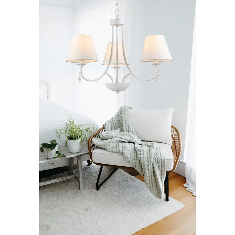 European modern simple elegant white chandelier pendant light with fabric shade hotel home decoration pendant light