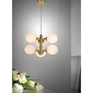 China wholesale European modern pendant lamp white glass ball 6 lights decorative hanging pendant light