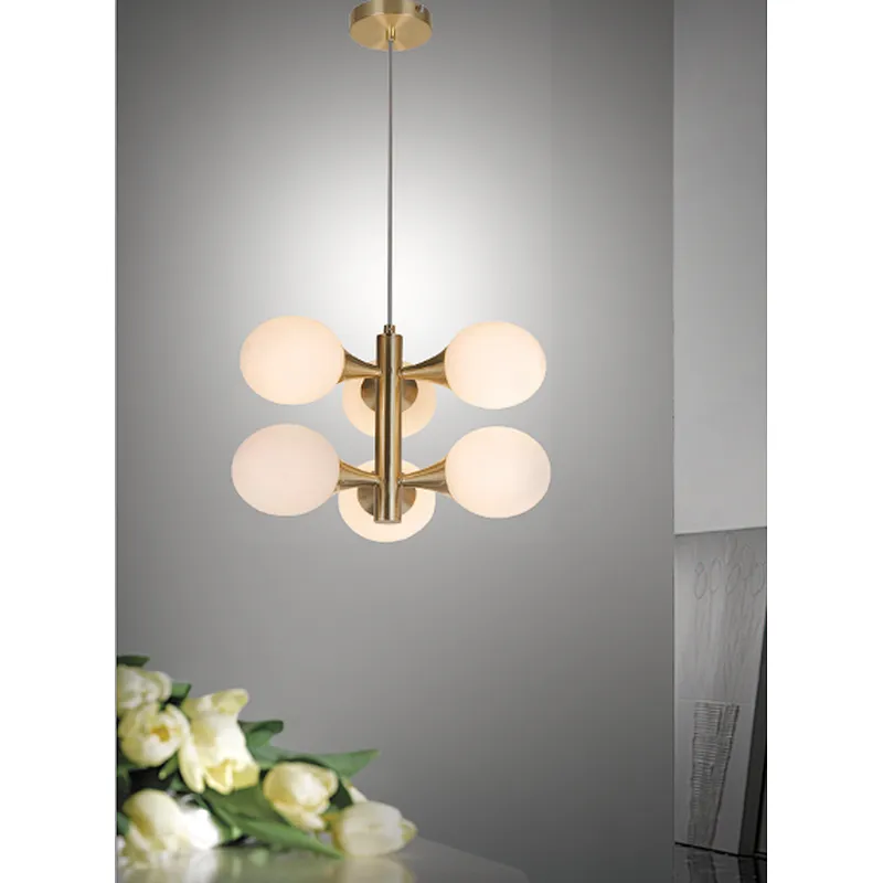 China wholesale European modern pendant lamp white glass ball 6 lights decorative hanging pendant light