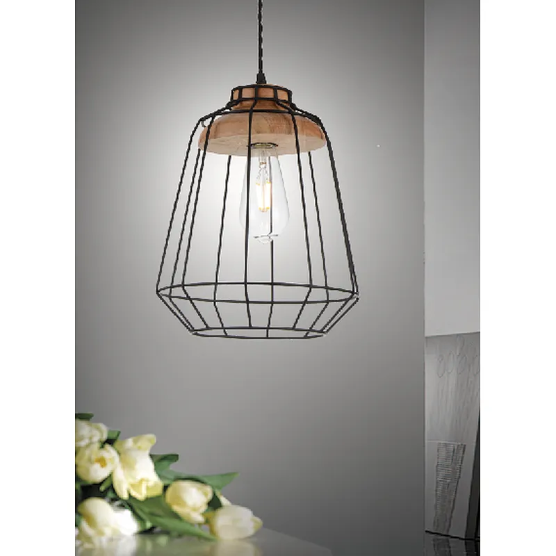 American natural wood and iron art modern pendant lighting indoor dinning decoration E27 pendant light