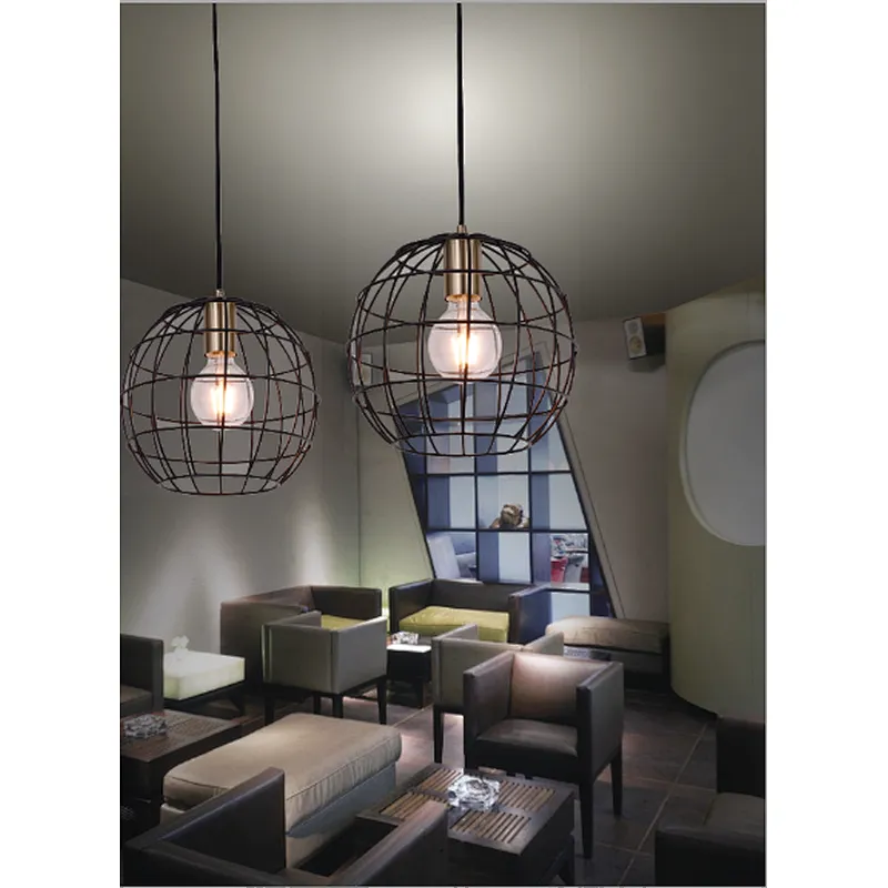 Modern industrial style cage hanging light simple iron art E27 home hotel decoration pendant light