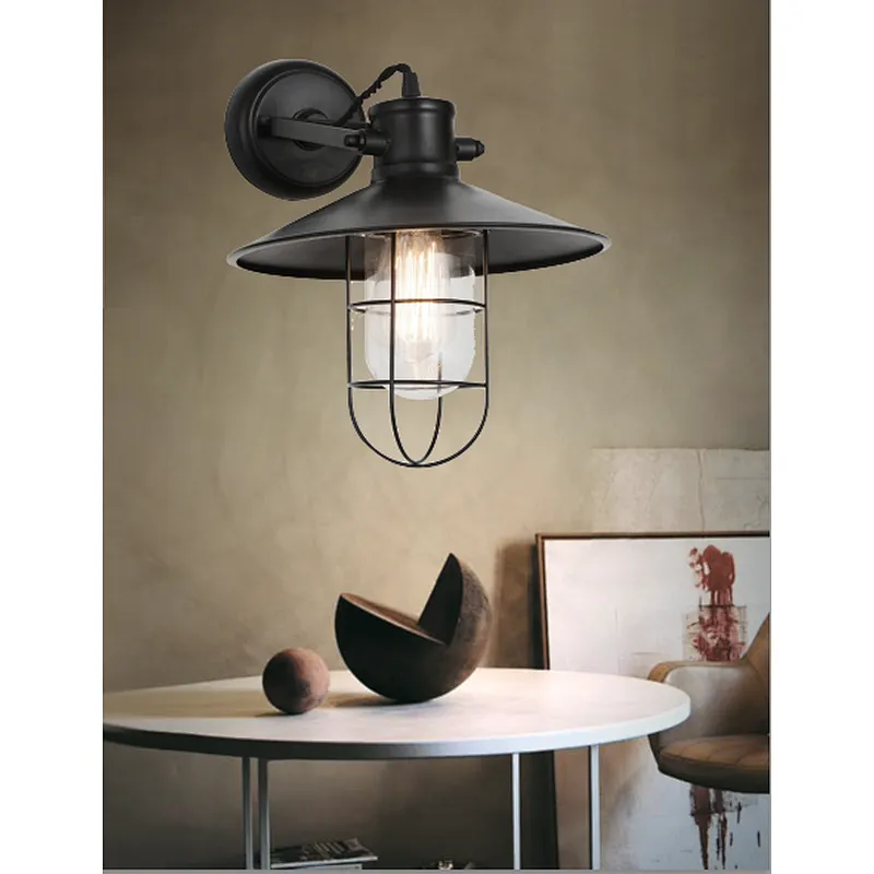 American retro industrial style black metal wall lamp