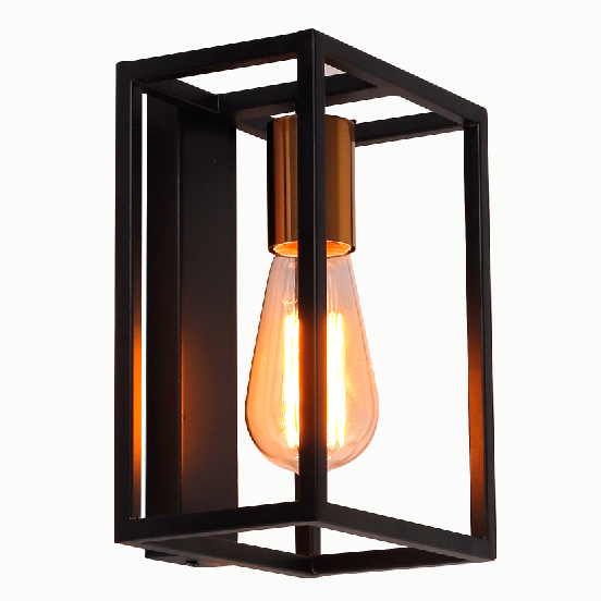 French industrial style black metal shelf wall lamp E27