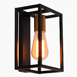 French industrial style black metal shelf wall lamp E27
