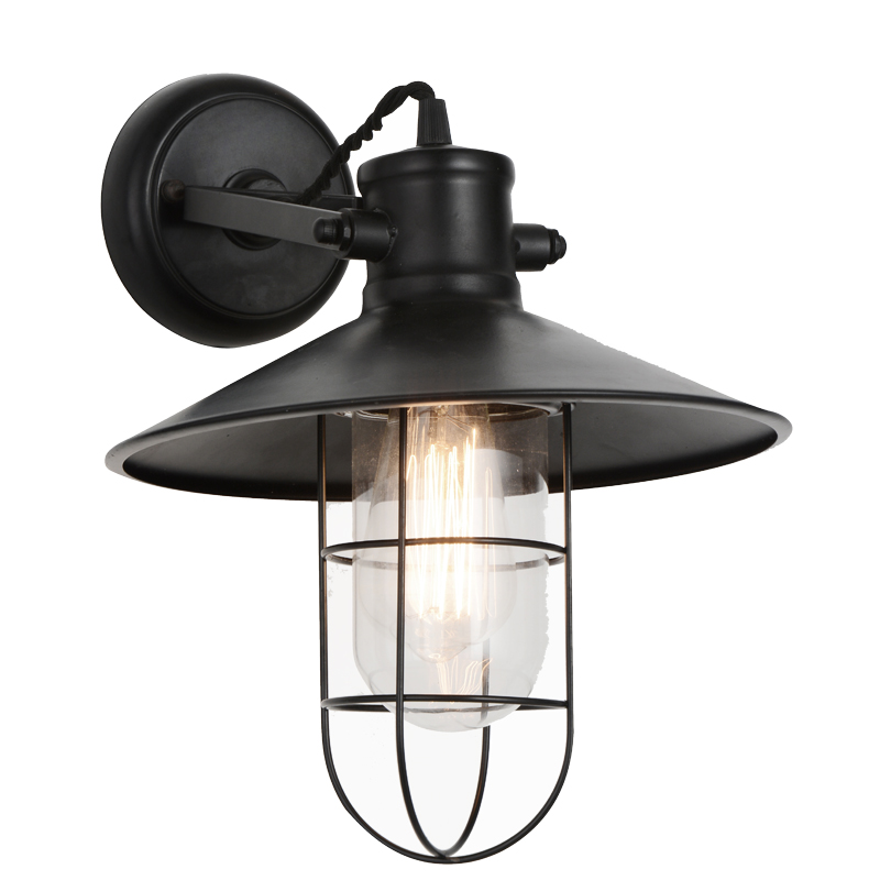 American retro industrial style black metal wall lamp
