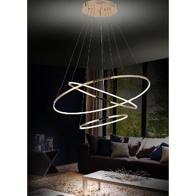 Modern luxury golden 3 rings LED chandelier pendant light