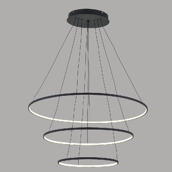 Chinese modern black 3 rings led 90w chandelier pendant light
