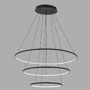 Chinese modern black 3 rings led 90w chandelier pendant light