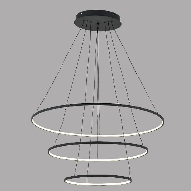 Chinese modern black 3 rings led 90w chandelier pendant light