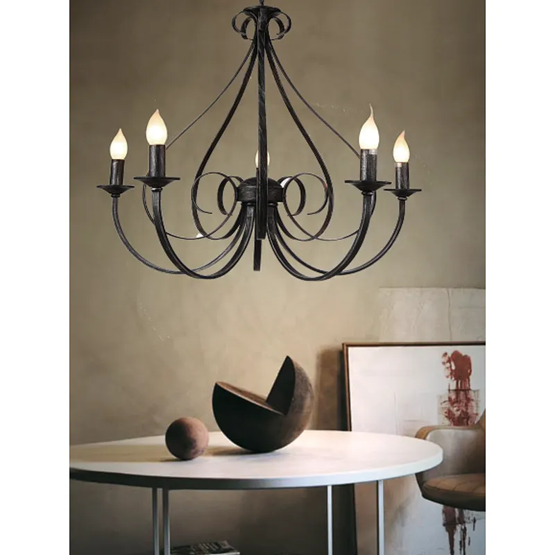 European vintage black brushed silver candle chandelier
