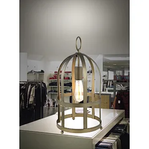 American industrial style painted antique metal cage table lamp