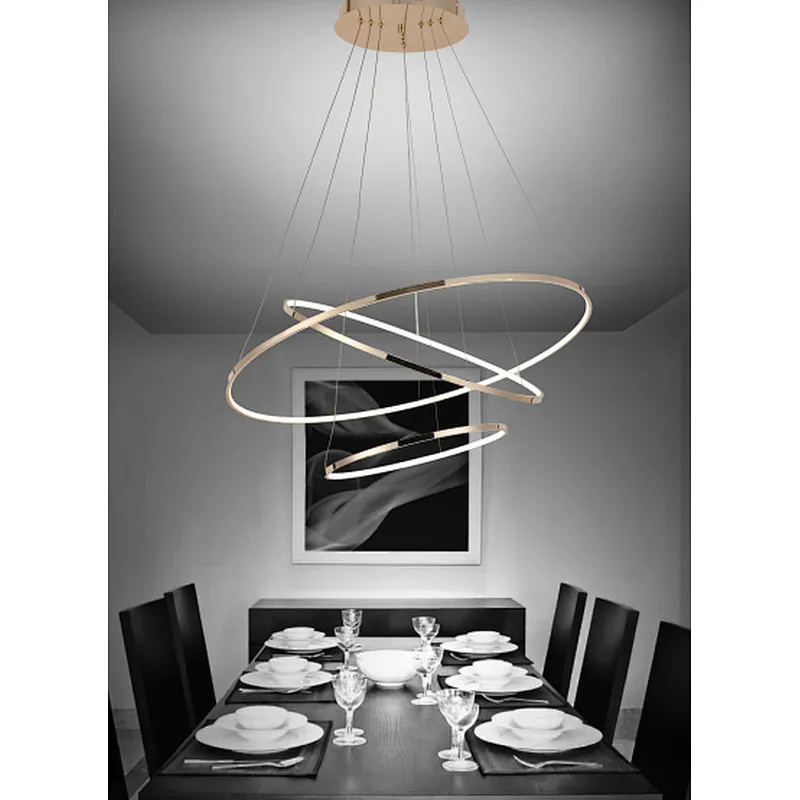 Modern luxury golden 3 rings LED chandelier pendant light