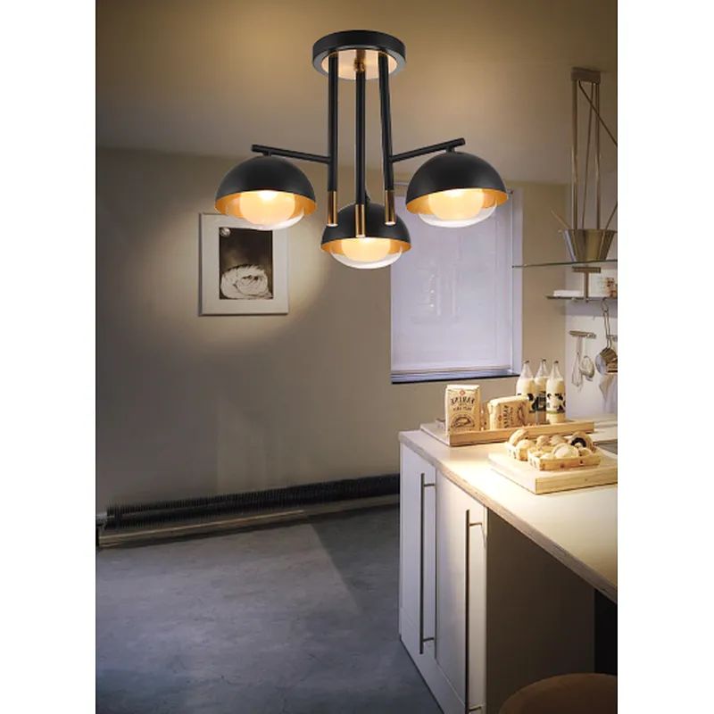 American modern industrial style iron ceiling light with glass shade
