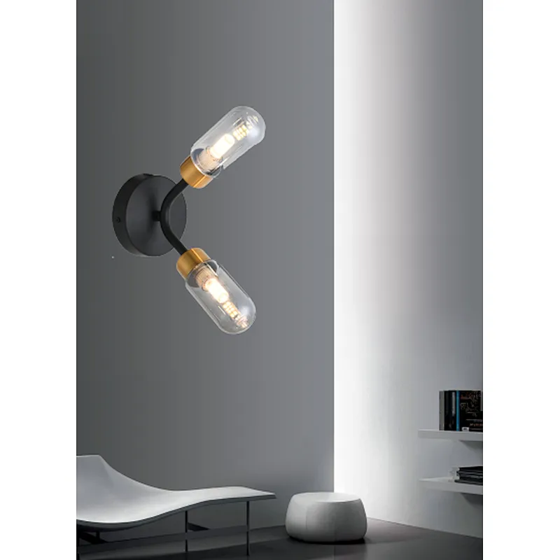 New European style modern double smoke grey glass wall lamp