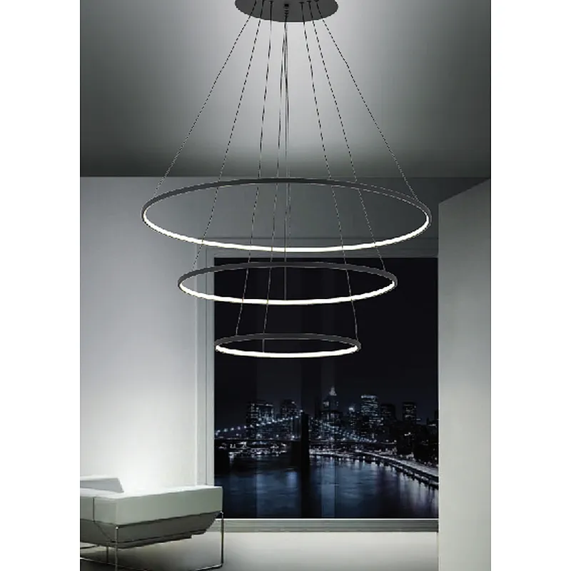 Chinese modern black 3 rings led 90w chandelier pendant light
