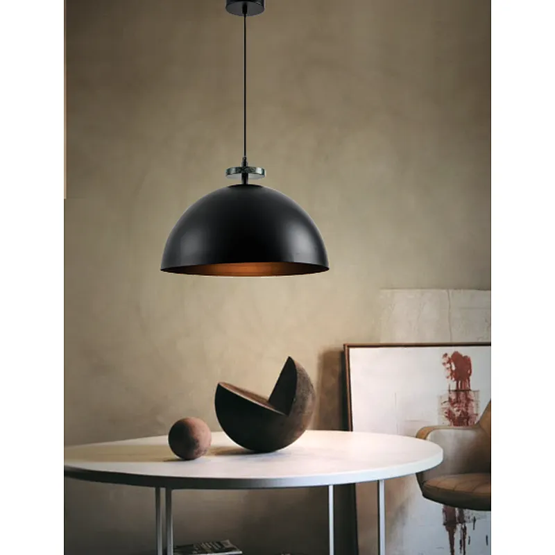 American modern black metal hemisphere dining pendant light