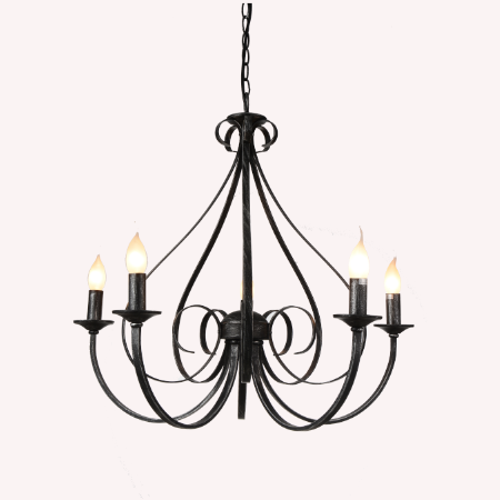 European vintage black brushed silver candle chandelier