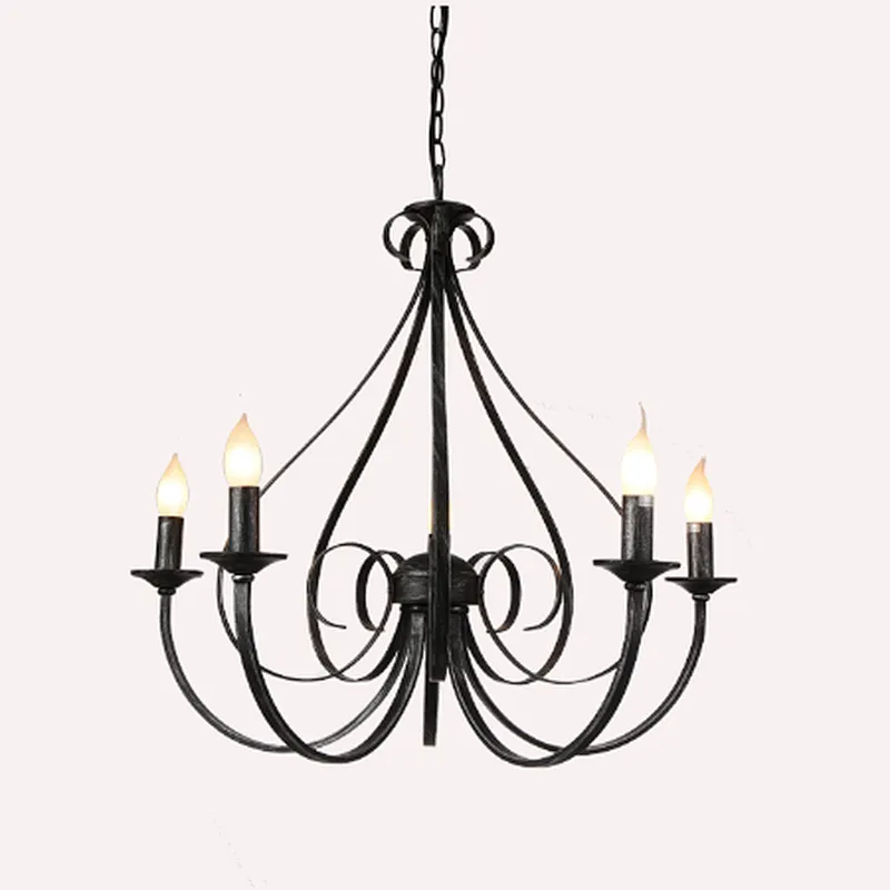 European vintage black brushed silver candle chandelier