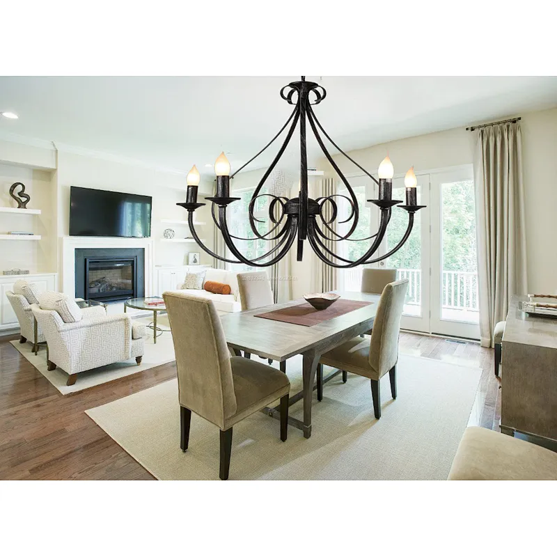 European vintage black brushed silver candle chandelier