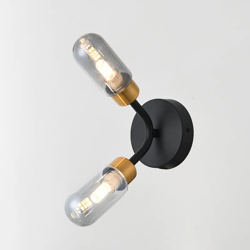 New European style modern double smoke grey glass wall lamp