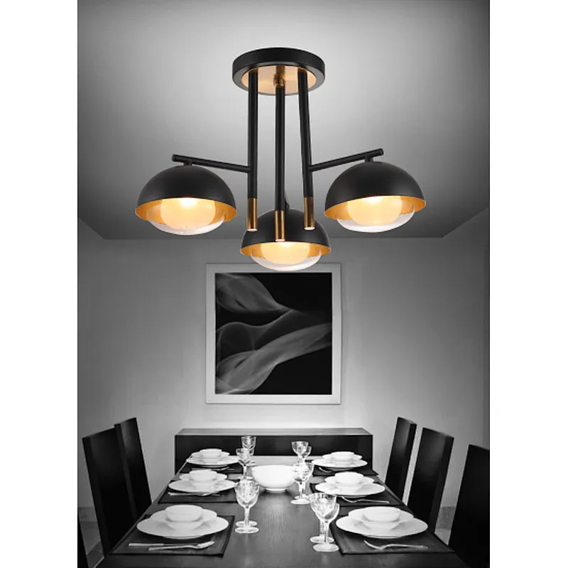 American modern industrial style iron ceiling light with glass shade
