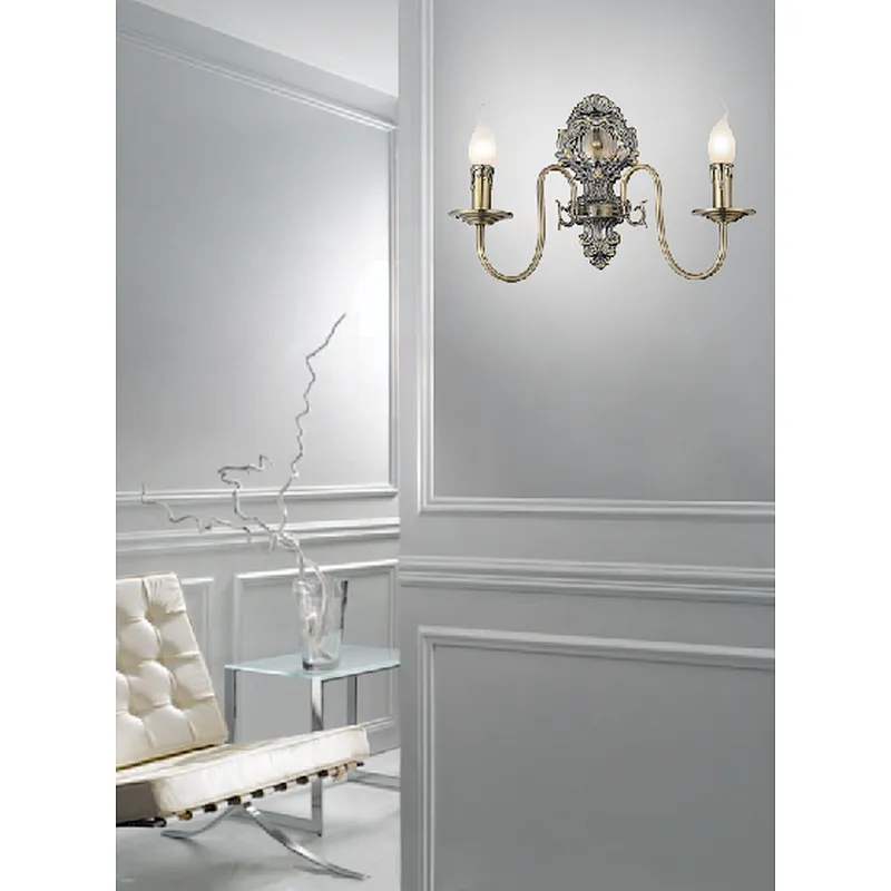 Nordic traditional retro antique brass candle wall lamp metal