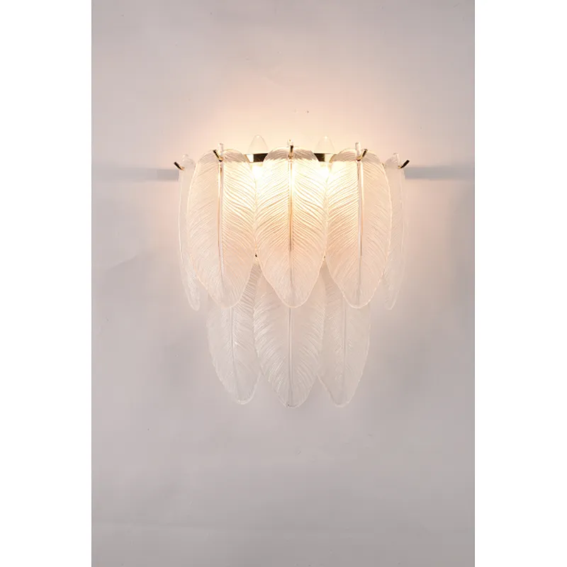 Italian style indoor modern glass feather wall lamp luxury