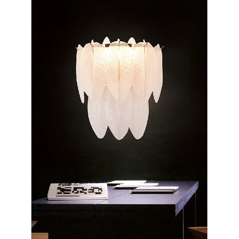 Italian style indoor modern glass feather wall lamp luxury