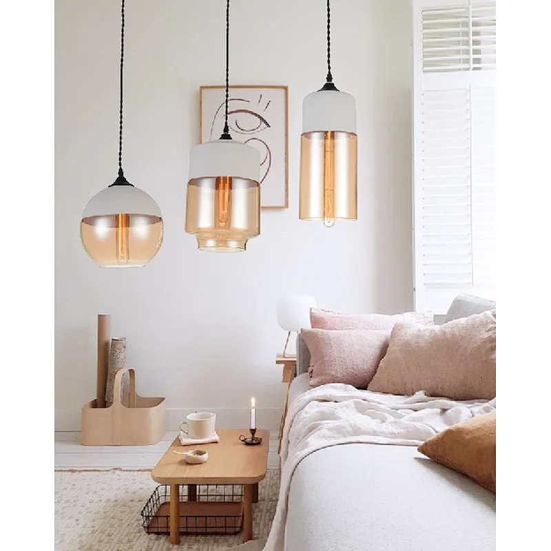 Nordic style modern amber glass pendant light for dining